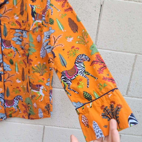 Printfresh x Anthropologie | Long Sleeve Sleep TOP in Orange Motif Size Small - Picture 7 of 10